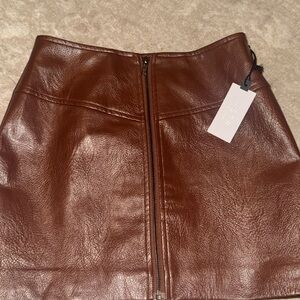 Astr Brown Faux Leather A-Line Mini Skirt